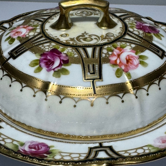 Antique Noritake Nippon Rose Cheese Plate Domed Vented Lid, Hand Painted is brea - Picture 12 of 17